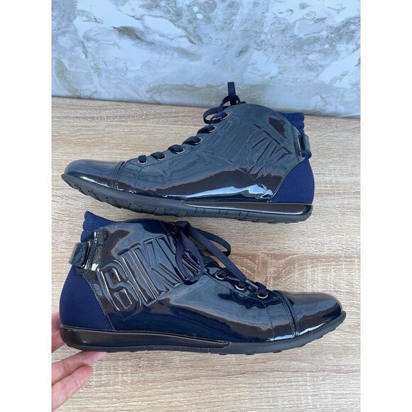 Bikkembergs Navy Patent Leather High Top Sneakers Streetwear size 40/ 9.5 - Picture 9 of 11
